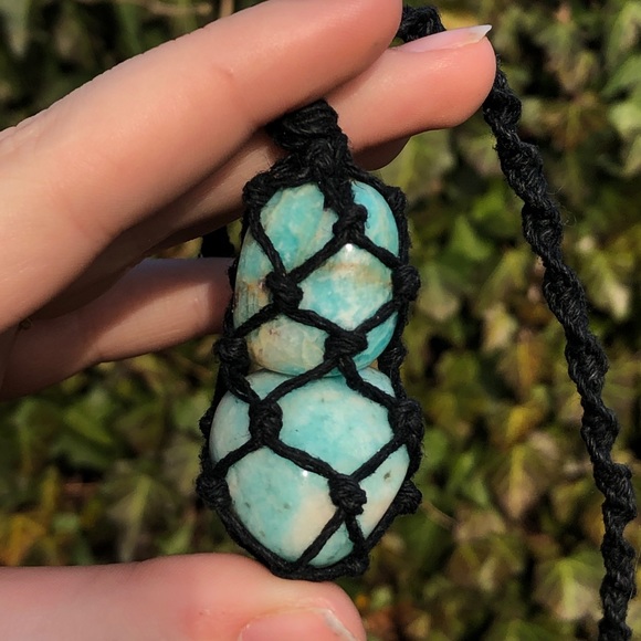 Amazonite Double Stone Macrame Necklace - Picture 4 of 6